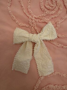 Ivory Pearl Trim Bow Headband